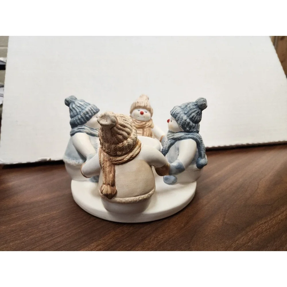 Penco Circle of Friends Snowmen Ceramic Tea Light Candle Holder 2000 7.5